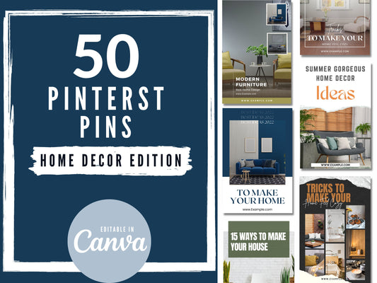 50 Pinterest Pins Template For Canva - Home Decor