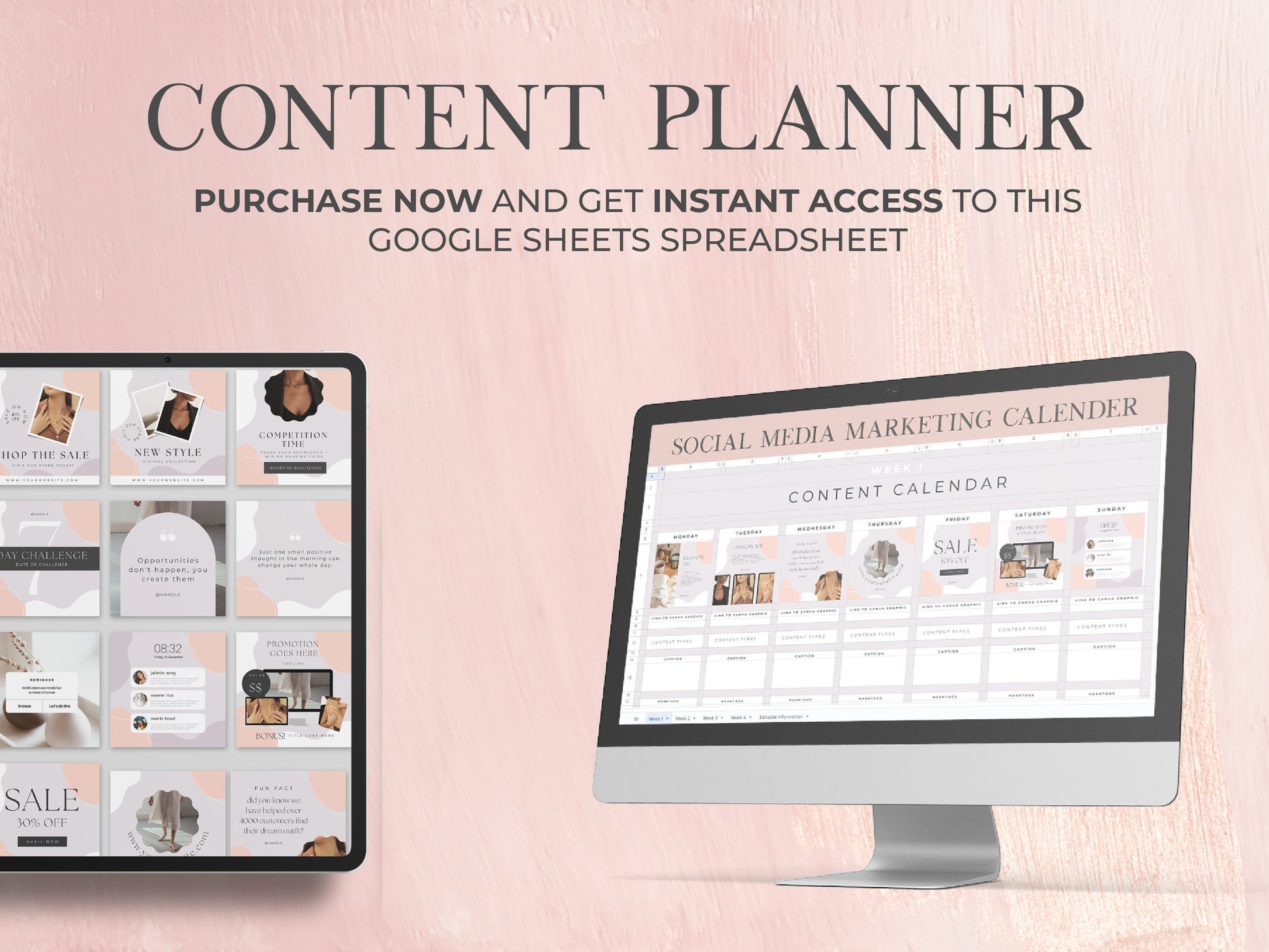 Social Media Content Calendar, Google Sheets Spreadsheet, Editable Planner, Social Media Manager, Instagram, Youtube, TikTok, Influence